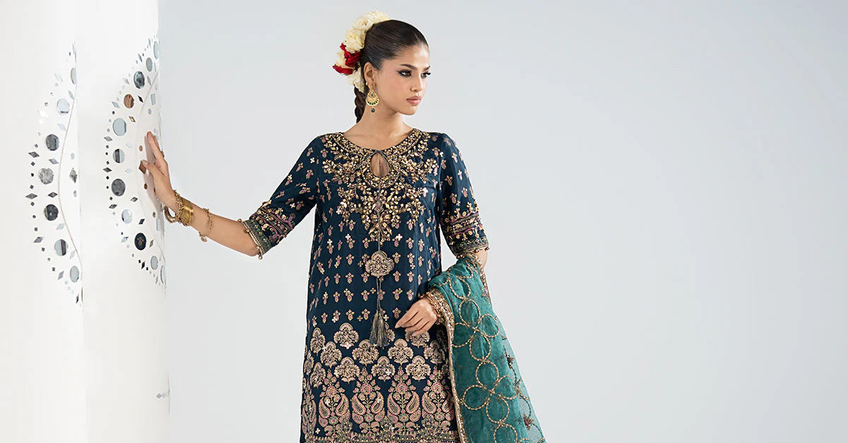 SF-EA26-21 | 3 Piece Embroidered Raw Silk Suit | MARIA.B