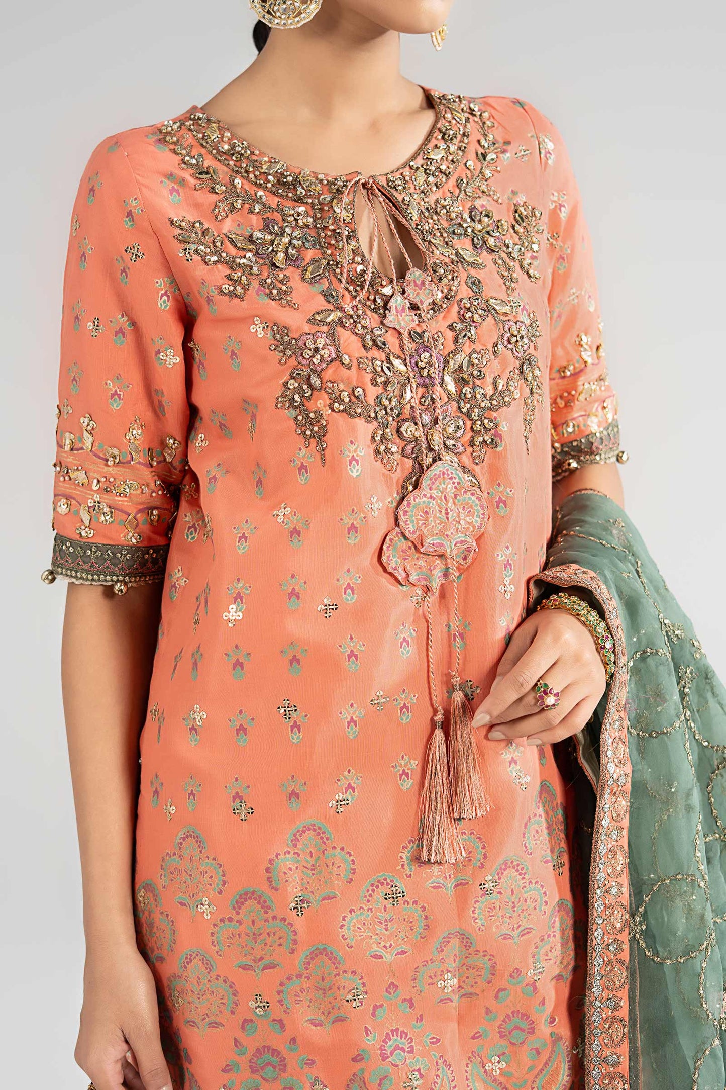 SF-EA26-21 | 3 Piece Embroidered Raw Silk Suit | MARIA.B