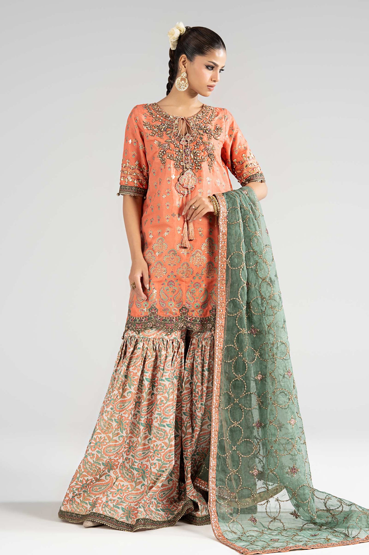 SF-EA26-21 | 3 Piece Embroidered Raw Silk Suit | MARIA.B