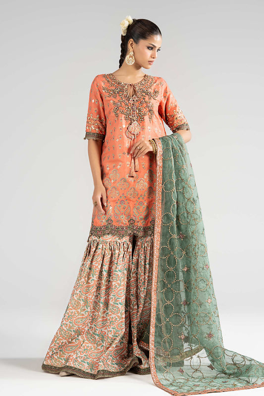 SF-EA26-21 | 3 Piece Embroidered Raw Silk Suit | MARIA.B