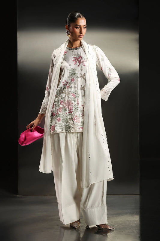 SF-EA26-23-Off White | 3 Piece Embroidered Raw Silk Suit | MARIA.B