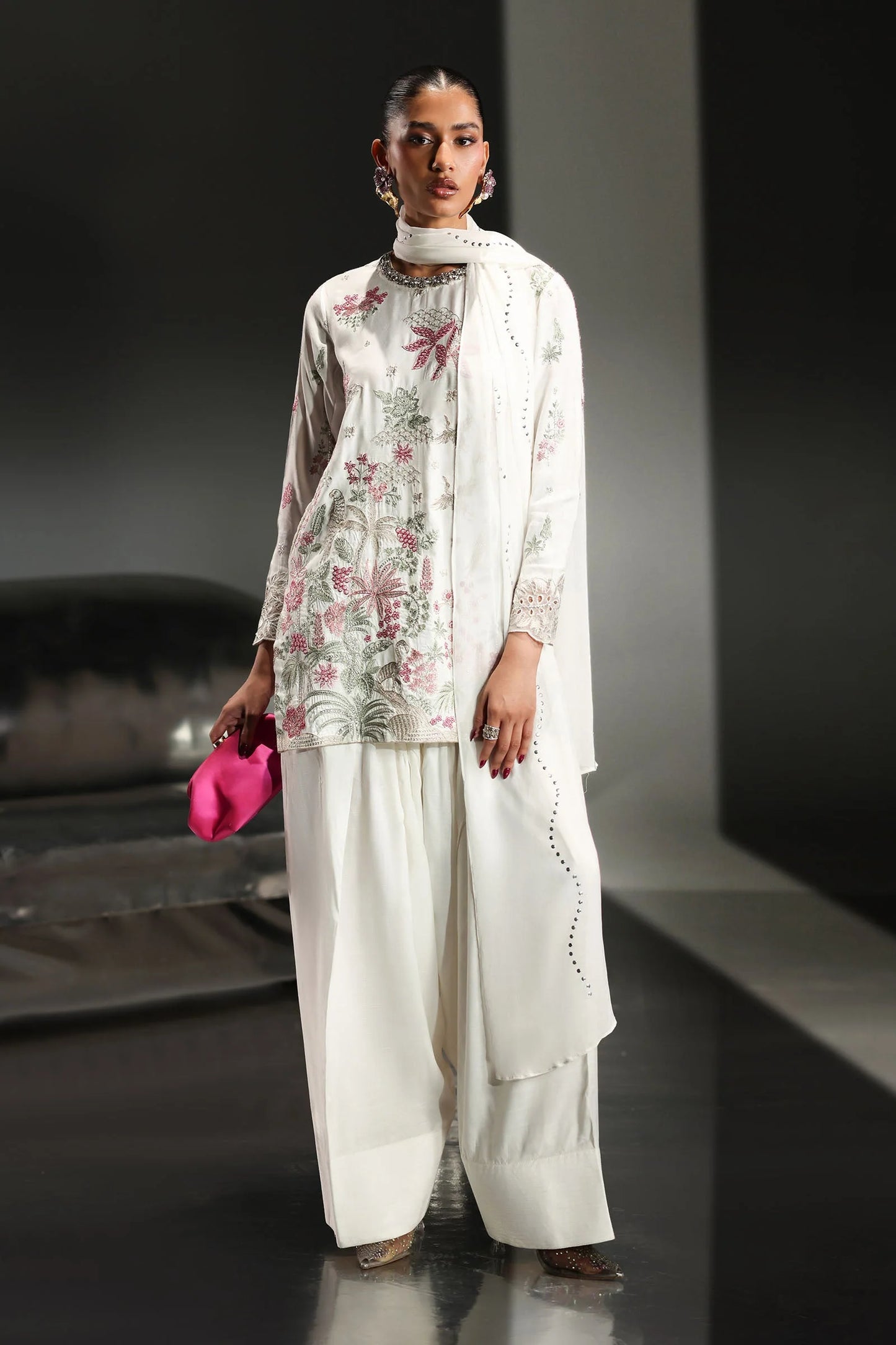 SF-EA26-23-Off White | 3 Piece Embroidered Raw Silk Suit | MARIA.B