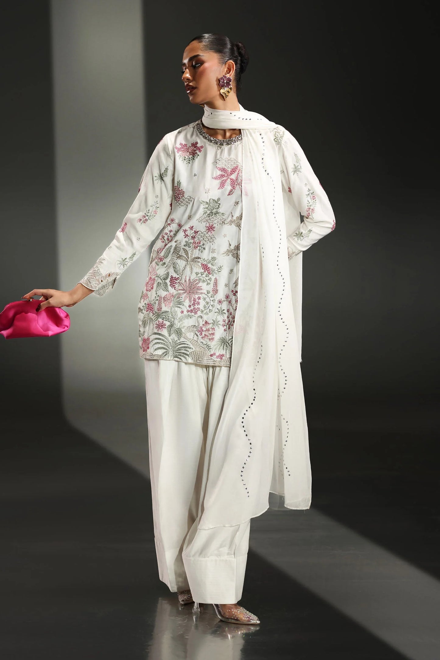SF-EA26-23-Off White | 3 Piece Embroidered Raw Silk Suit | MARIA.B