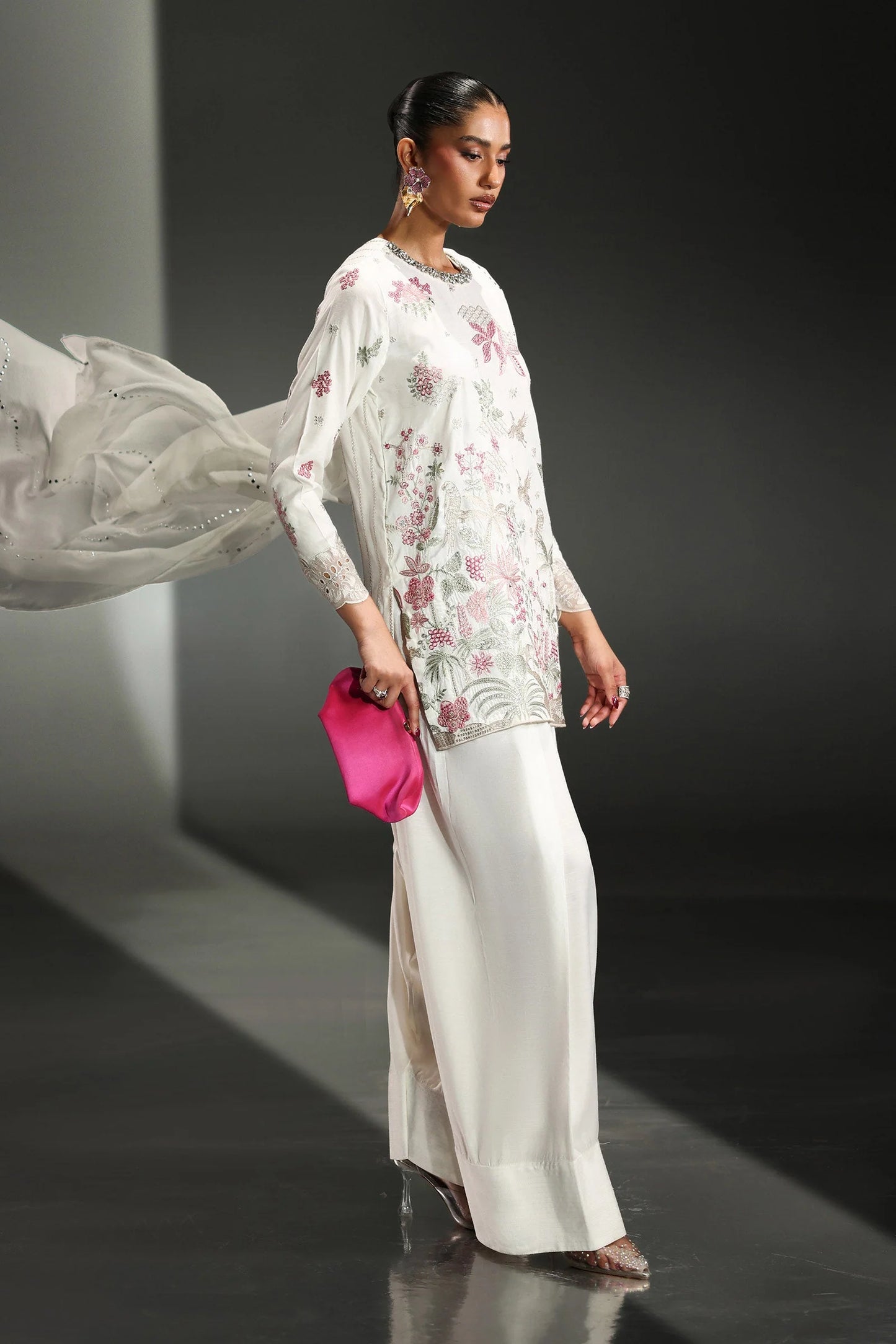 SF-EA26-23-Off White | 3 Piece Embroidered Raw Silk Suit | MARIA.B