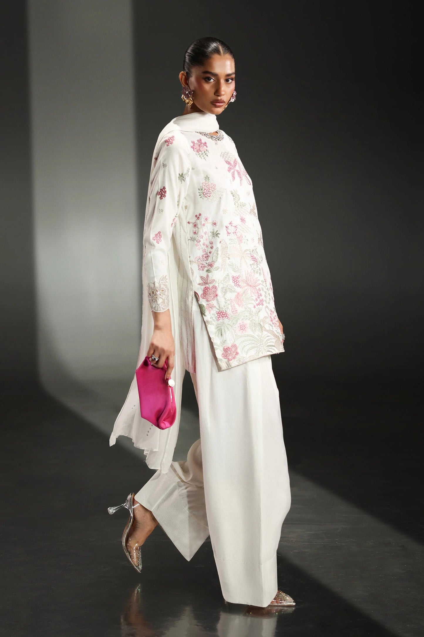 SF-EA26-23-Off White | 3 Piece Embroidered Raw Silk Suit | MARIA.B