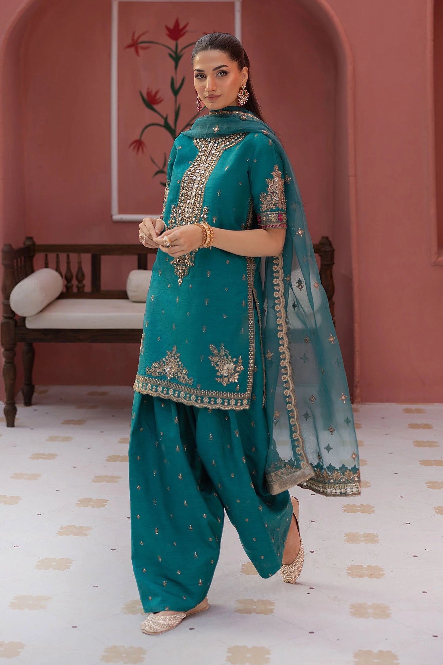 SF-EF25-63R1 | 3 Piece Embroidered Raw Silk Suit | MARIA.B