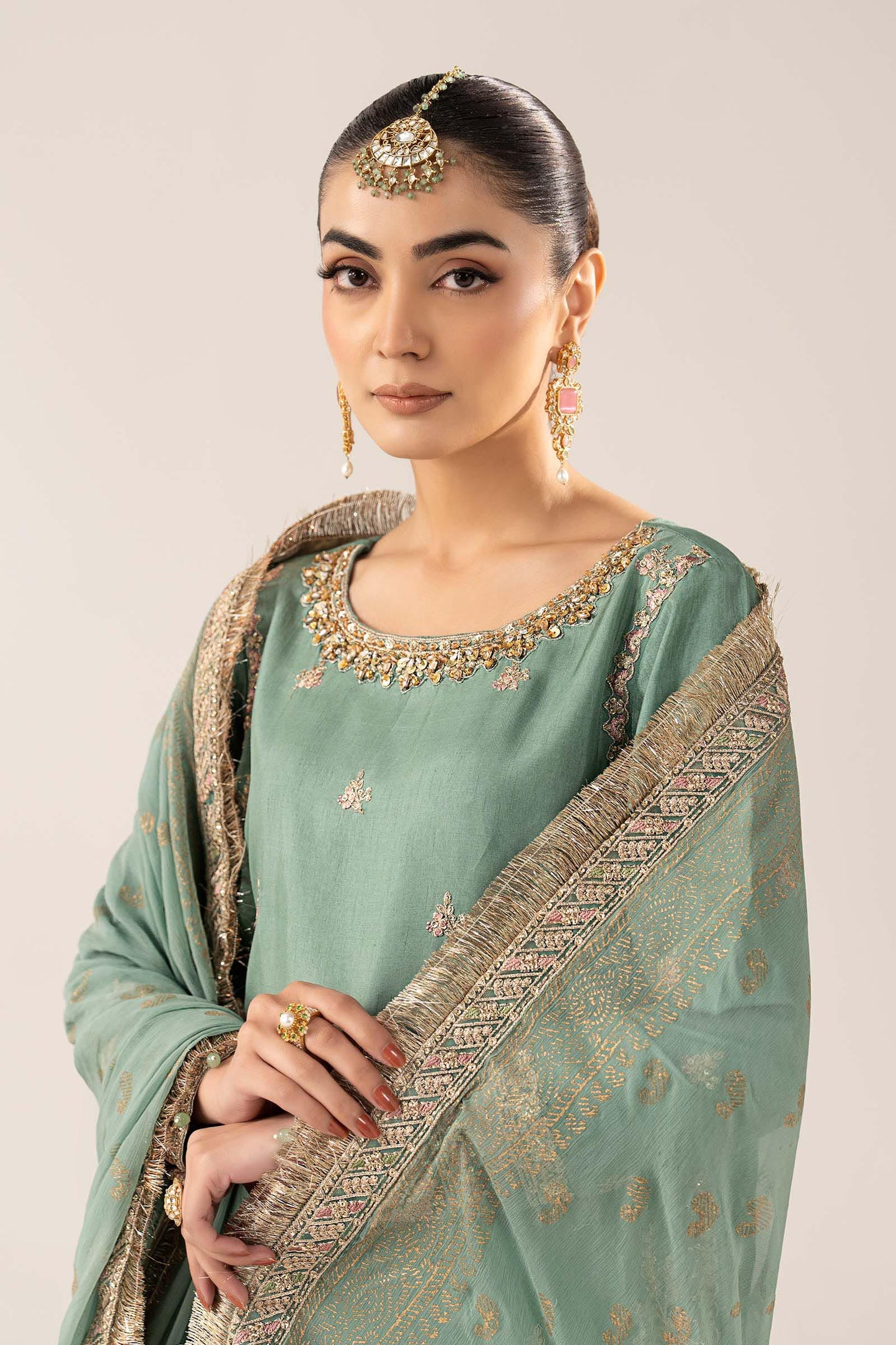 SF-EF26-28 | 3 Piece Embroidered Raw Silk Suit | MARIA.B