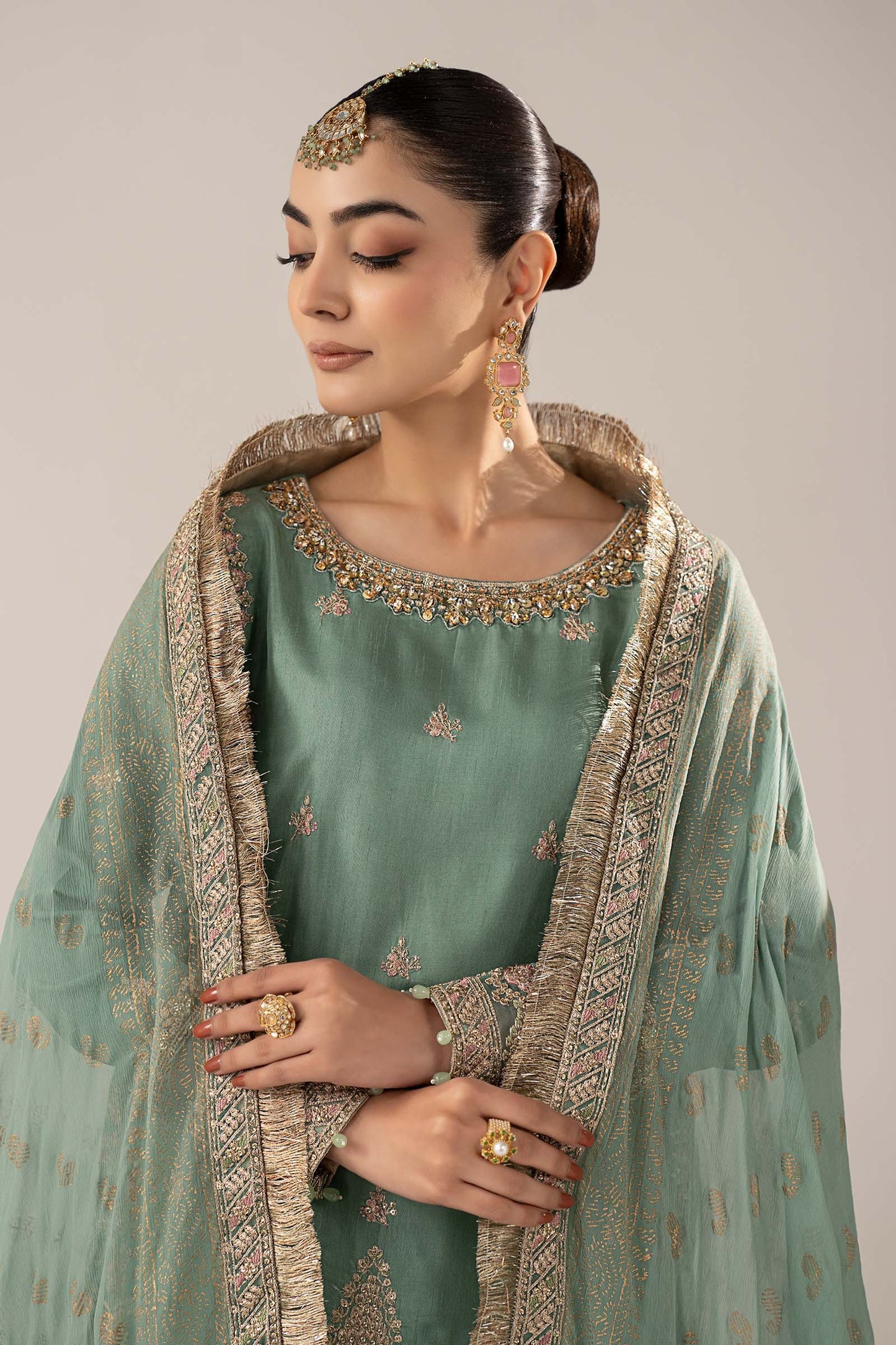SF-EF26-28 | 3 Piece Embroidered Raw Silk Suit | MARIA.B