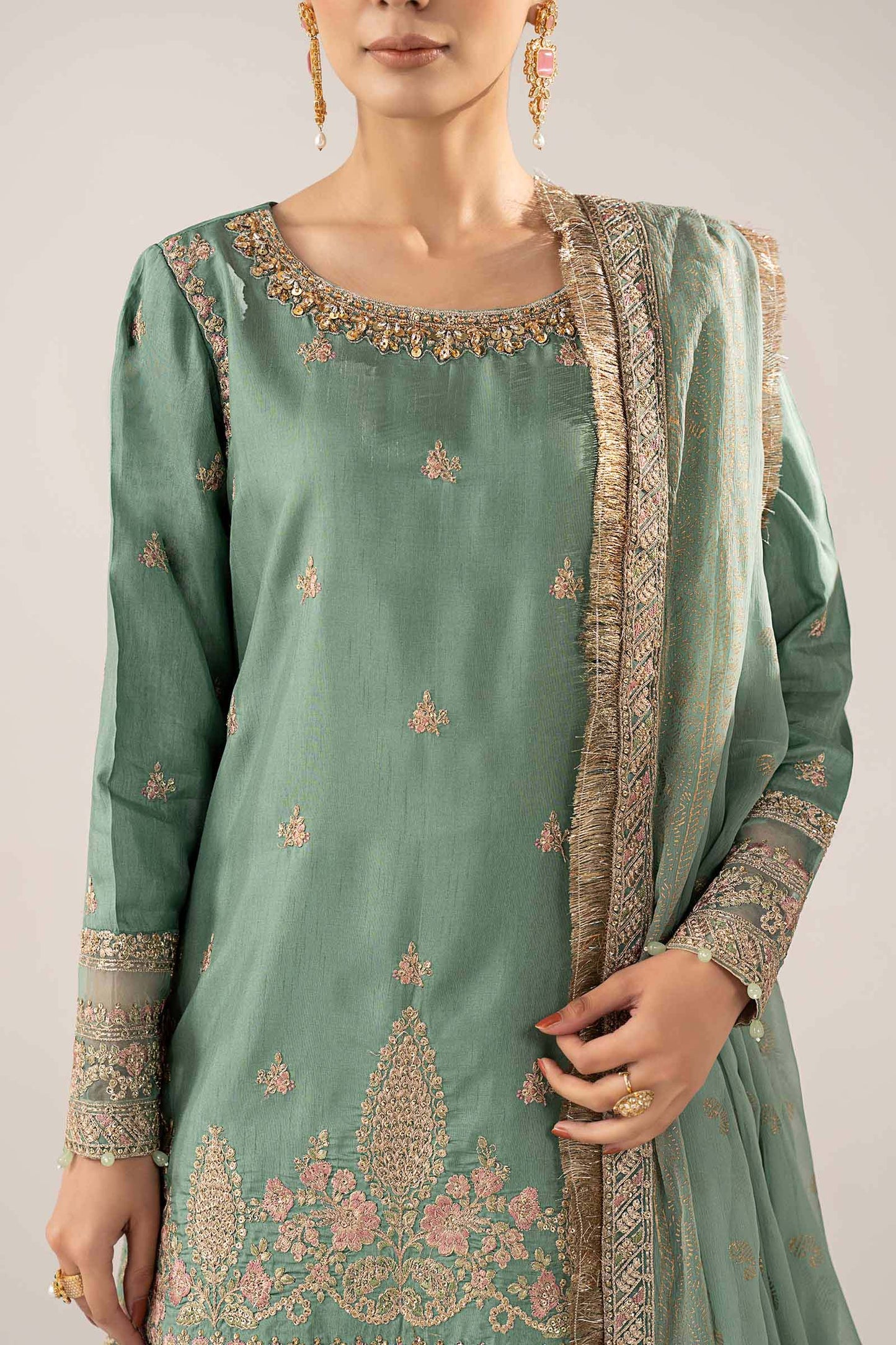 SF-EF26-28 | 3 Piece Embroidered Raw Silk Suit | MARIA.B