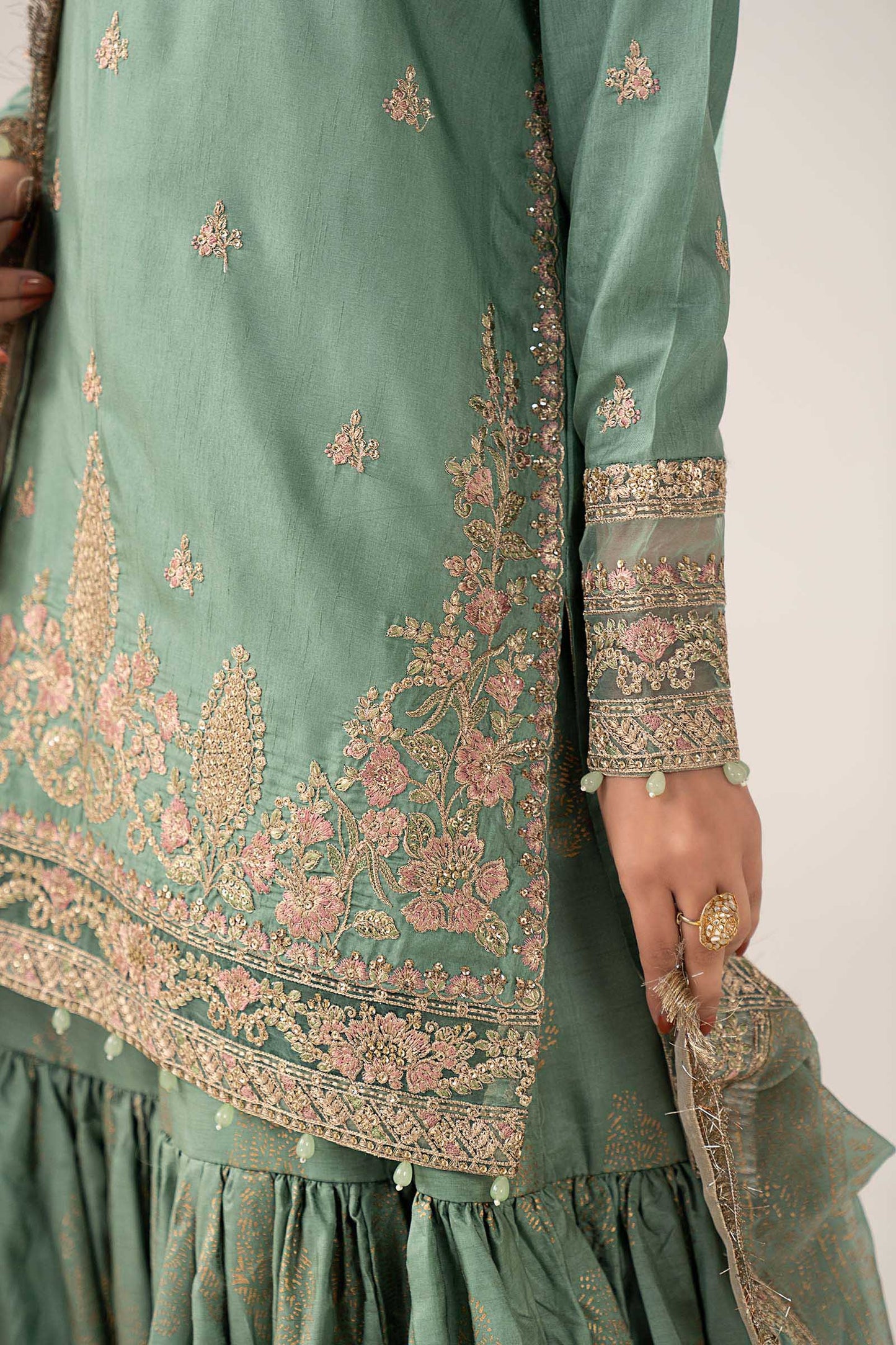 SF-EF26-28 | 3 Piece Embroidered Raw Silk Suit | MARIA.B