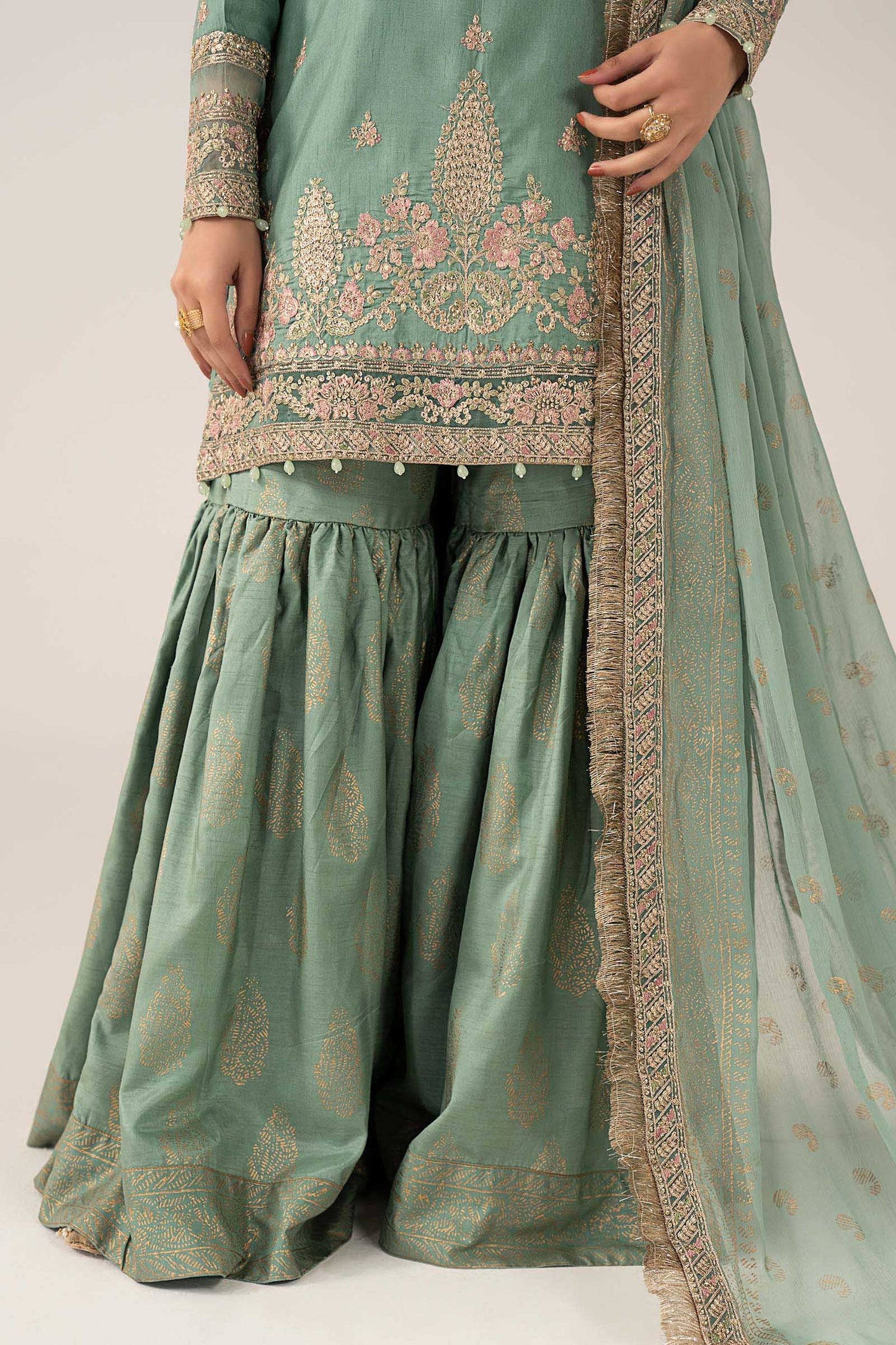SF-EF26-28 | 3 Piece Embroidered Raw Silk Suit | MARIA.B