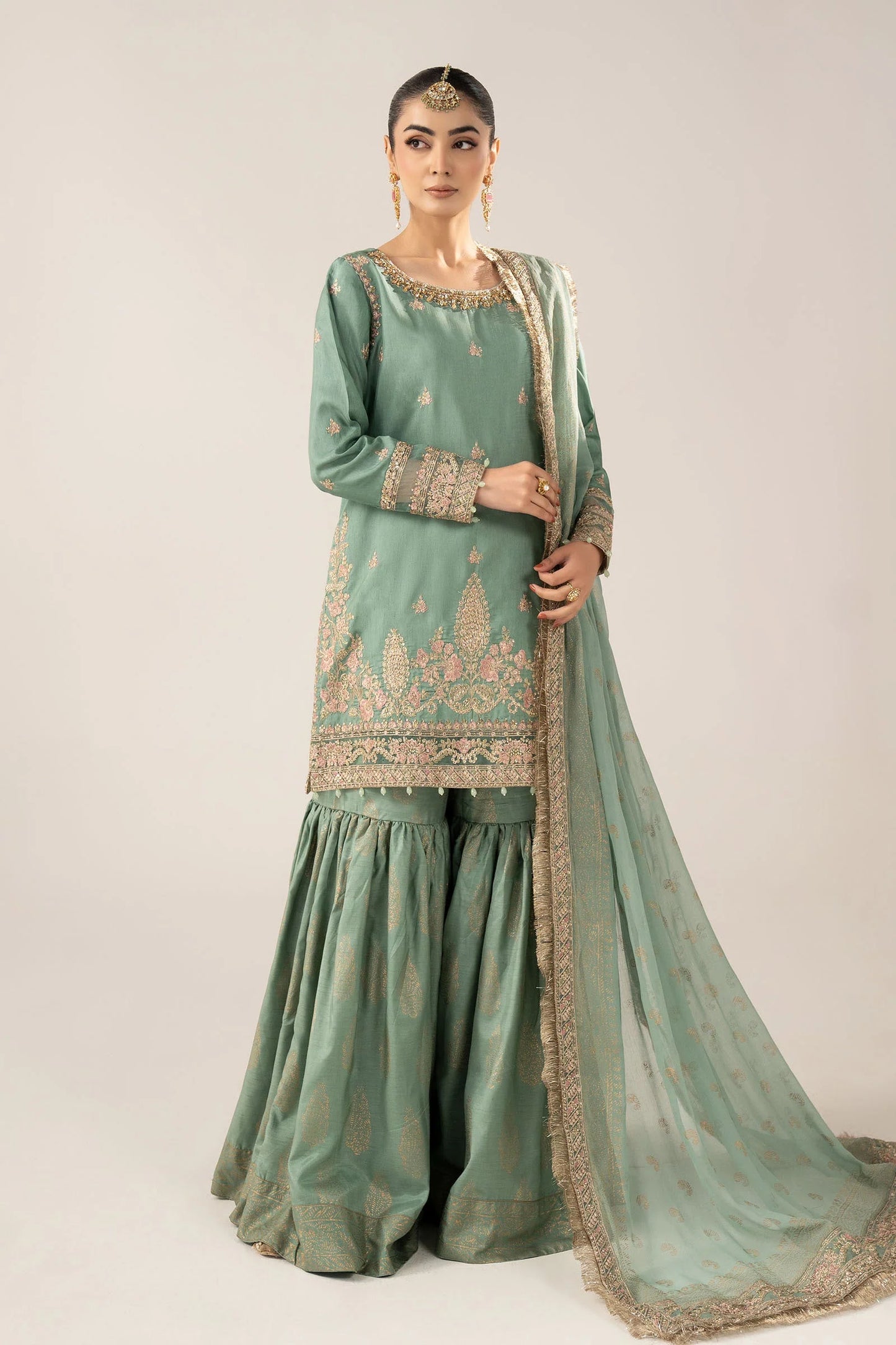 SF-EF26-28 | 3 Piece Embroidered Raw Silk Suit | MARIA.B