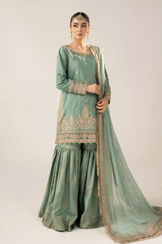 SF-EF26-28 | 3 Piece Embroidered Raw Silk Suit | MARIA.B