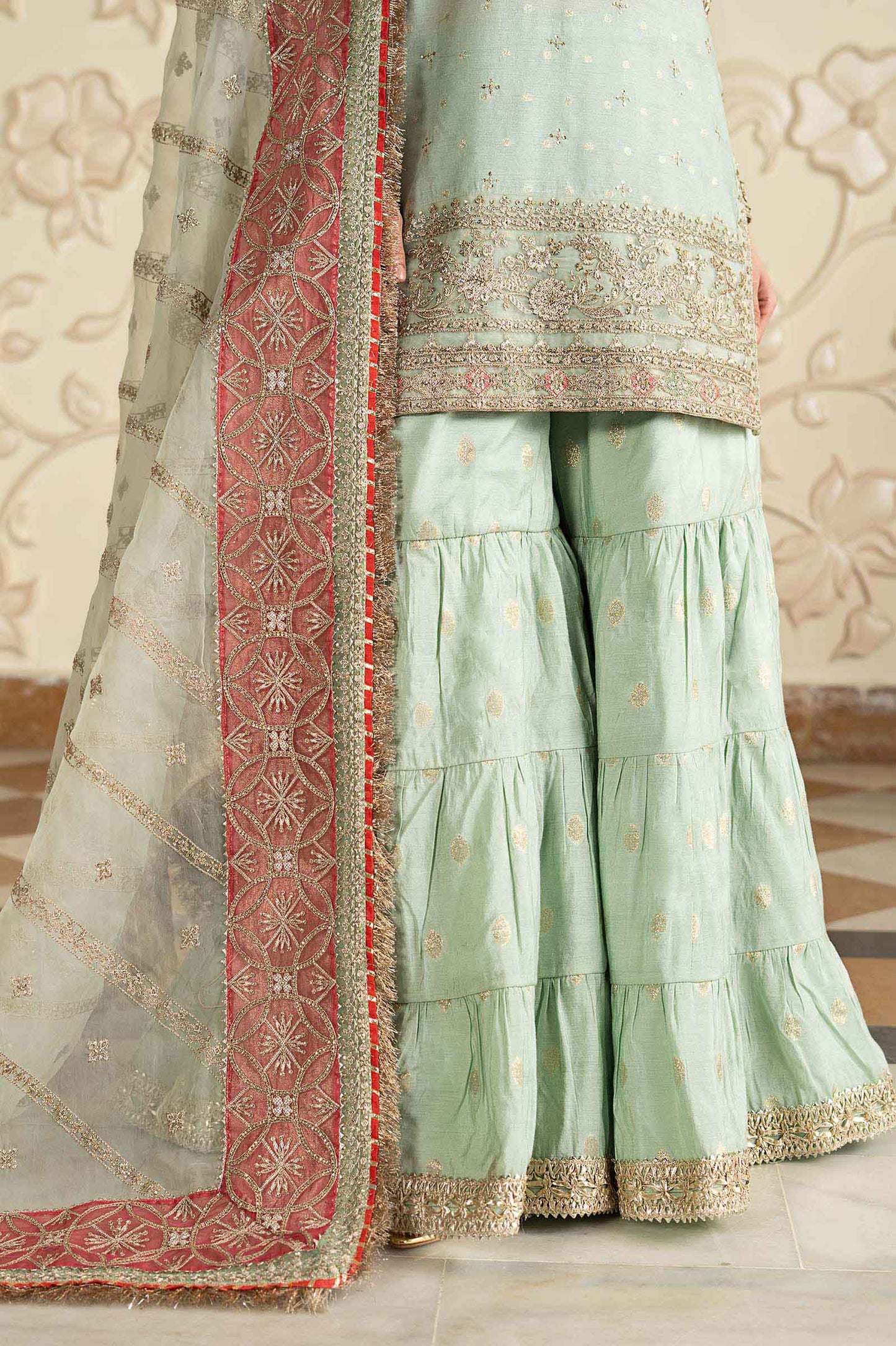 SF-EF26-30-Sea Green | 3 Piece Embroidered Cotton Lurex Suit | MARIA.B