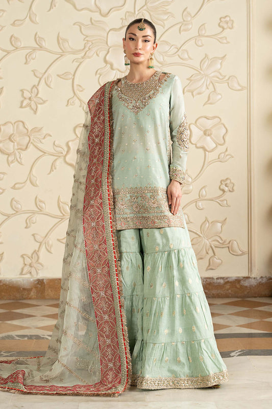 SF-EF26-30-Sea Green | 3 Piece Embroidered Cotton Lurex Suit | MARIA.B