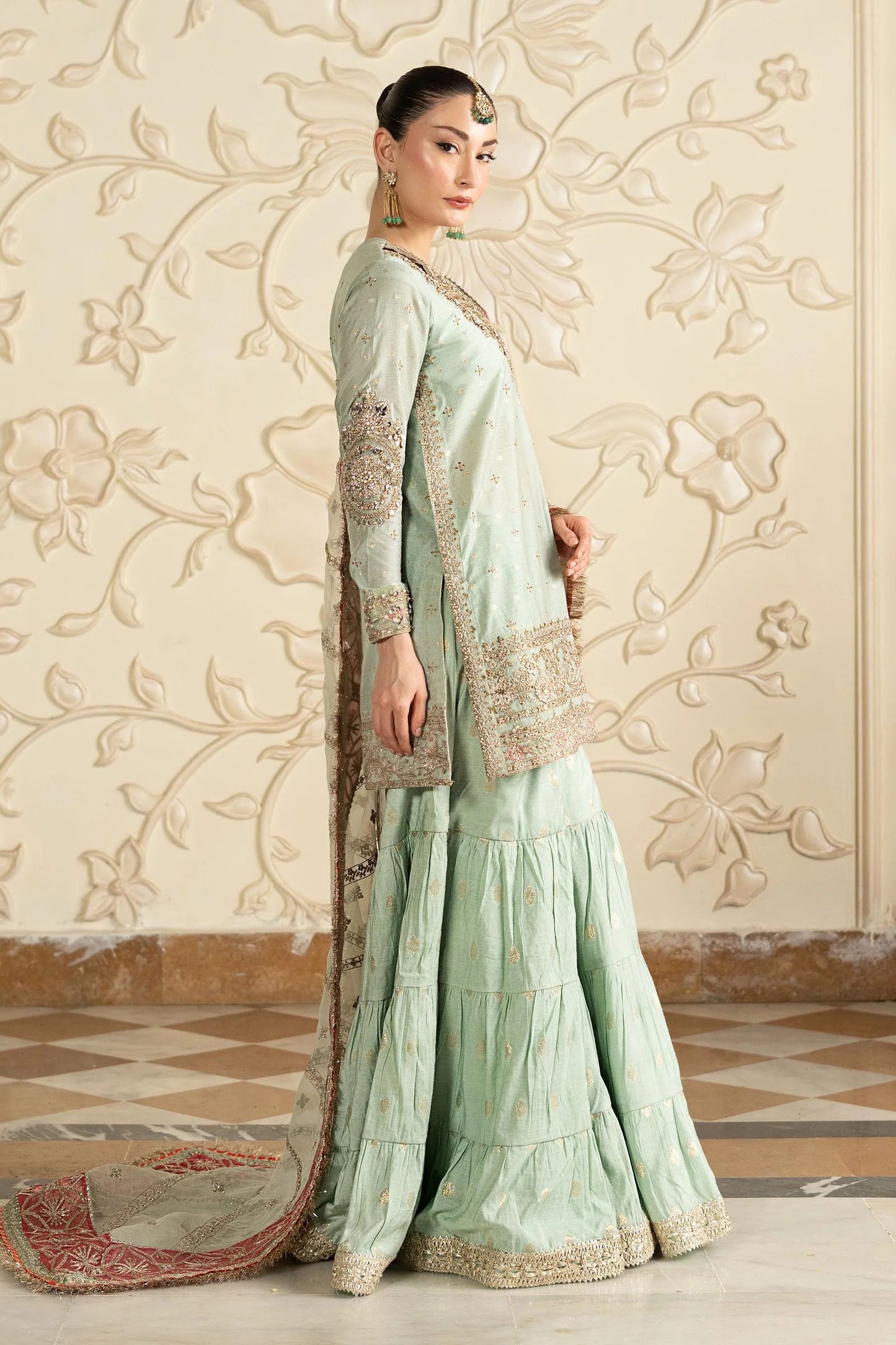 SF-EF26-30-Sea Green | 3 Piece Embroidered Cotton Lurex Suit | MARIA.B