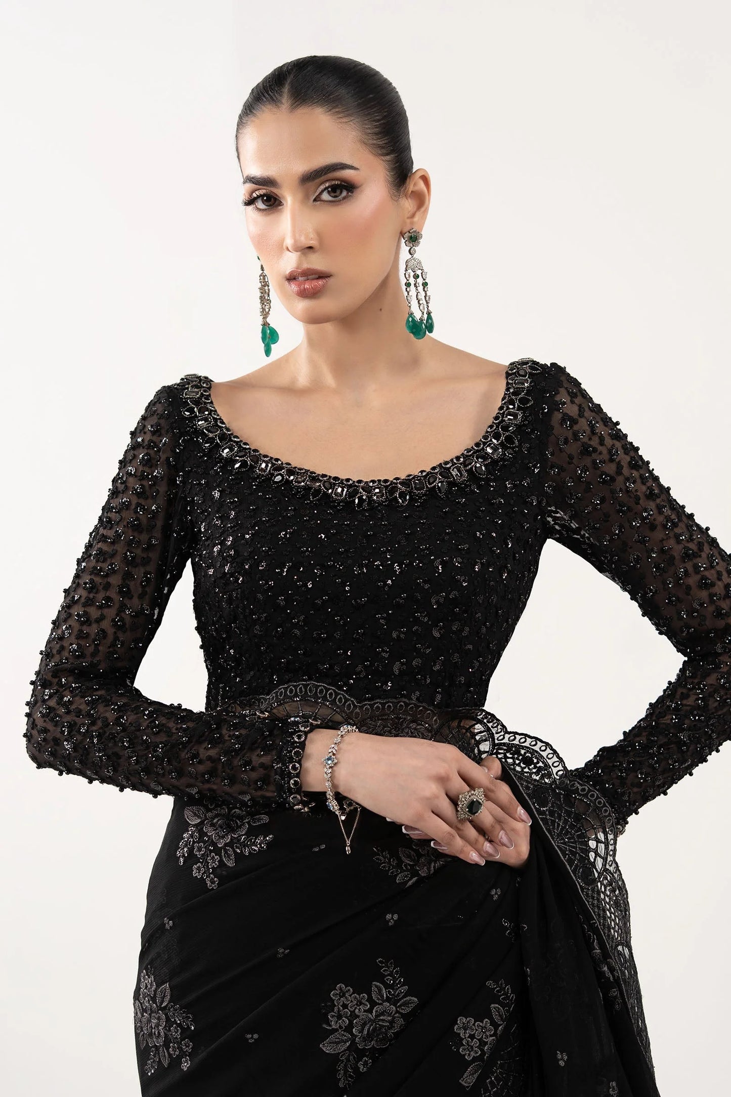 SF-EF26-40-Black | Embroidered Chiffon Saree | MARIA.B