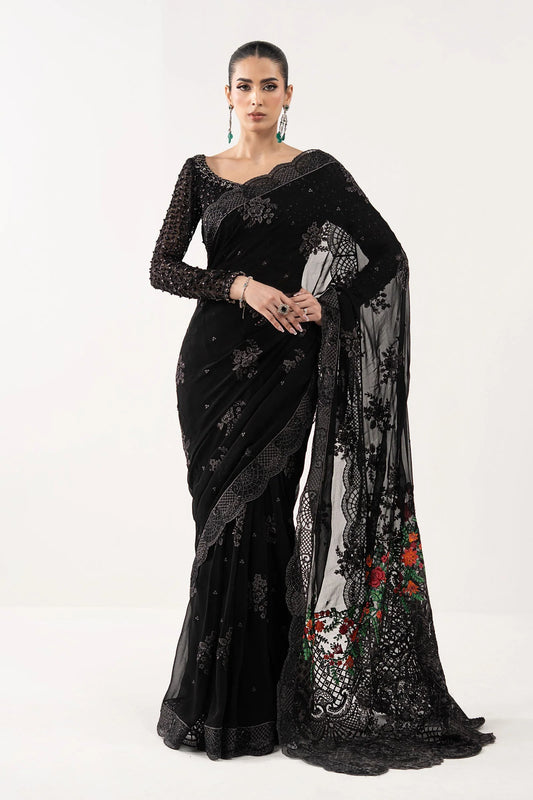 SF-EF26-40-Black | Embroidered Chiffon Saree | MARIA.B