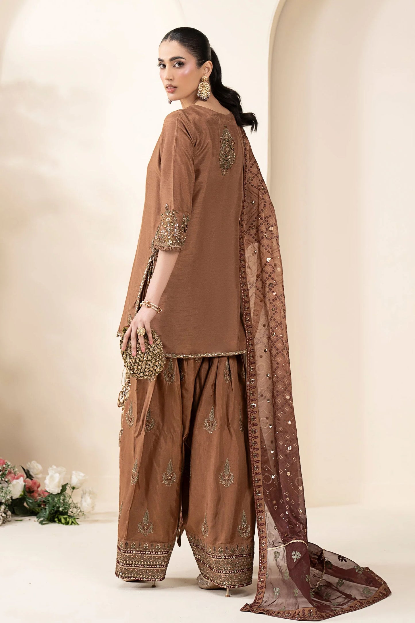 SF-EF26-61 | 3 Piece Embroidered Raw Silk Suit | MARIA.B