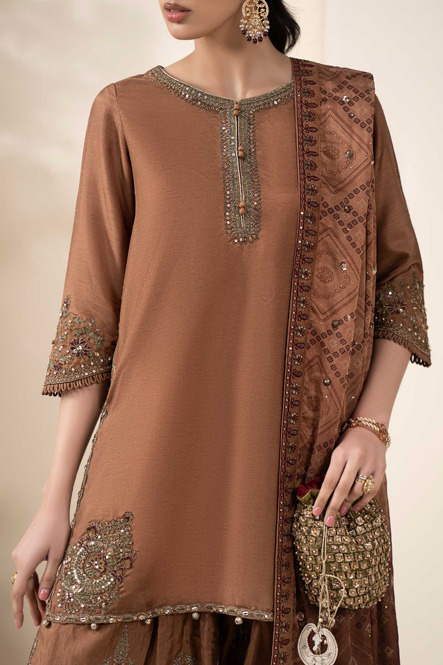 SF-EF26-61 | 3 Piece Embroidered Raw Silk Suit | MARIA.B