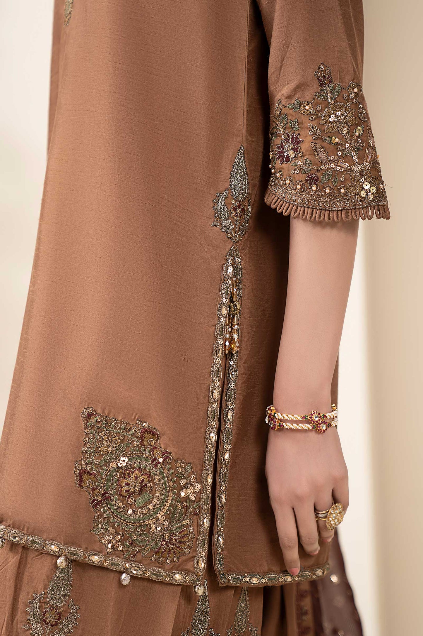 SF-EF26-61 | 3 Piece Embroidered Raw Silk Suit | MARIA.B