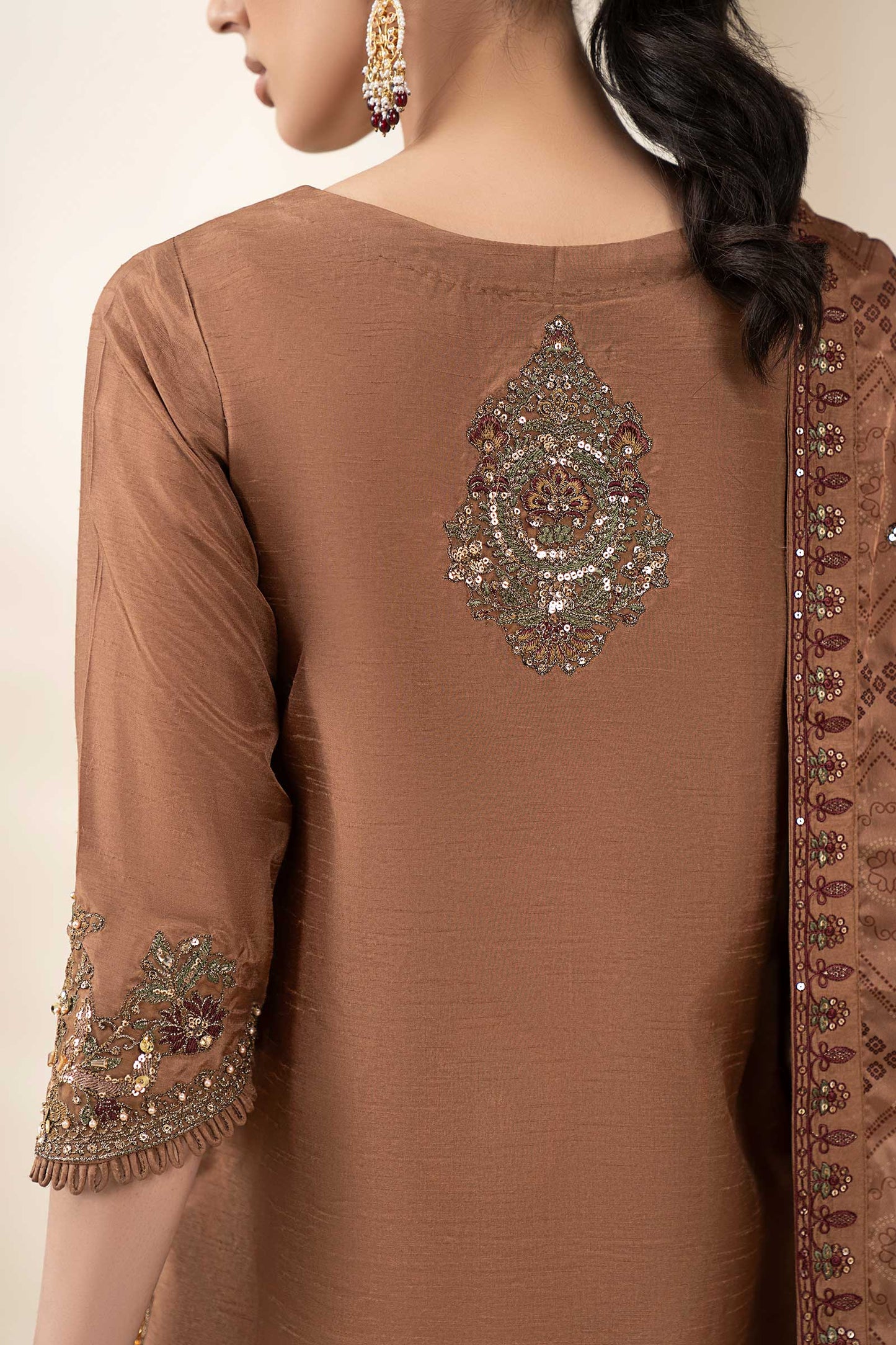 SF-EF26-61 | 3 Piece Embroidered Raw Silk Suit | MARIA.B