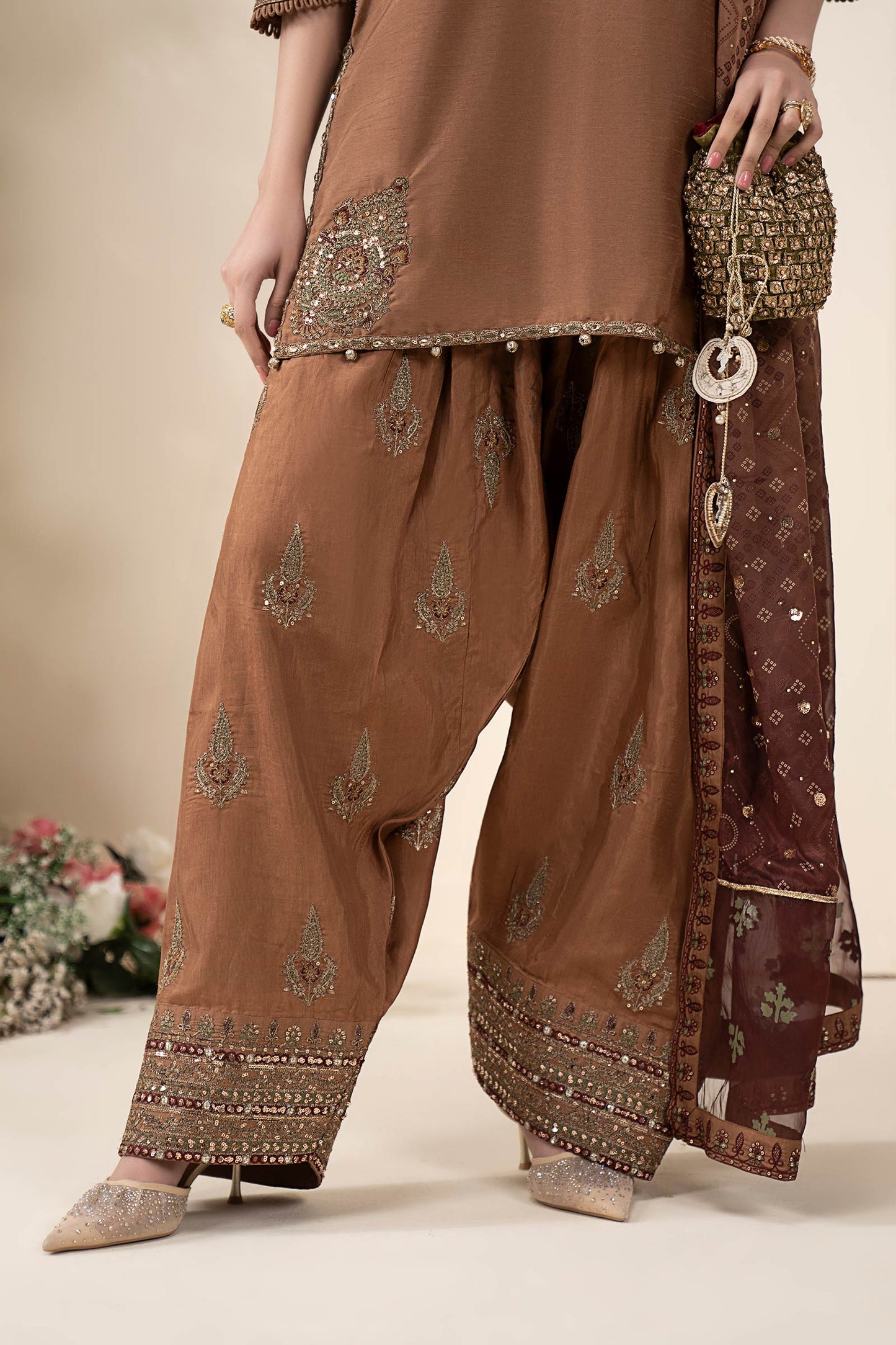 SF-EF26-61 | 3 Piece Embroidered Raw Silk Suit | MARIA.B