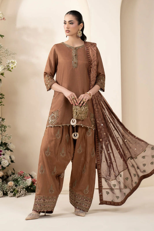 SF-EF26-61 | 3 Piece Embroidered Raw Silk Suit | MARIA.B