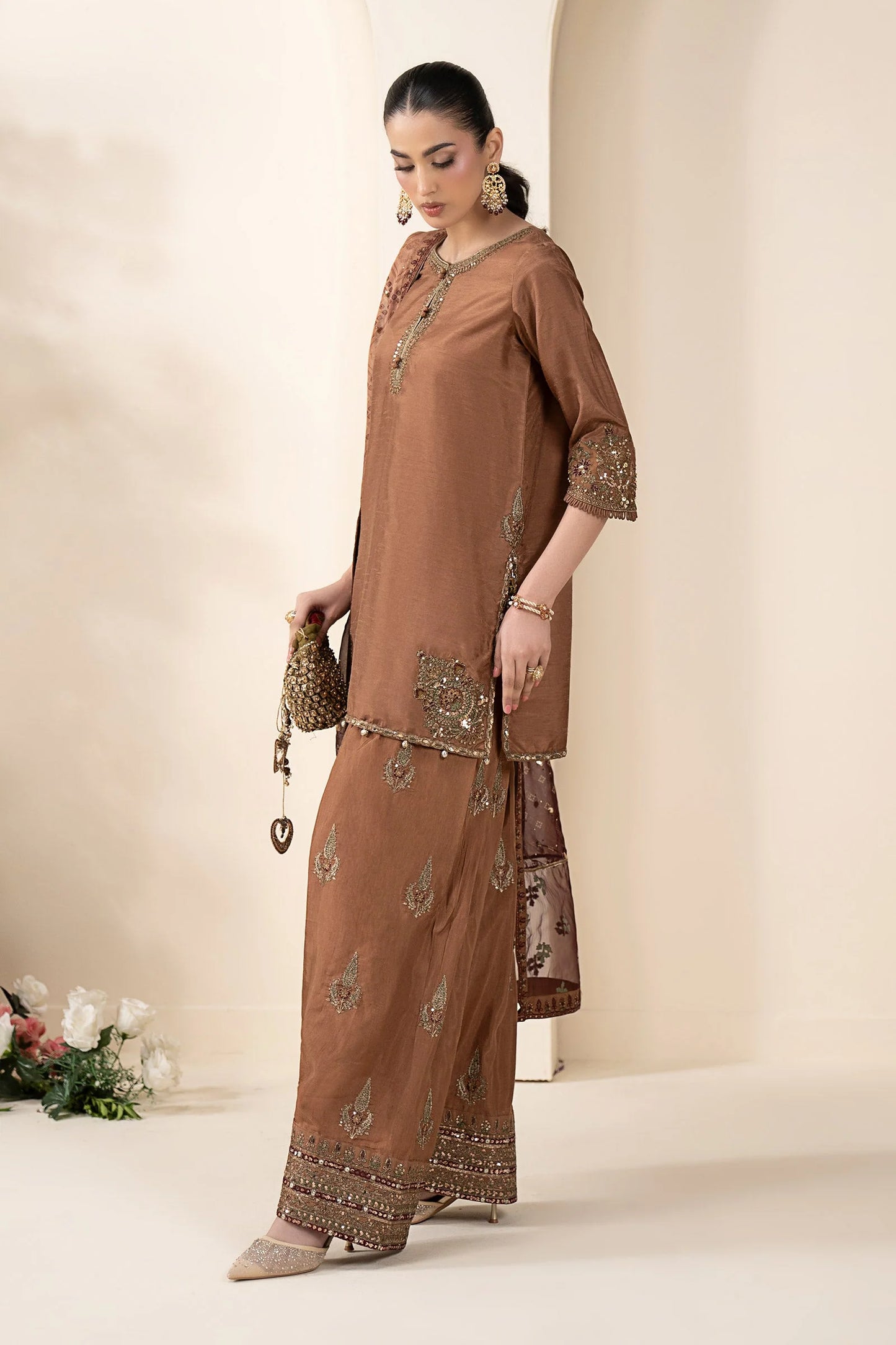 SF-EF26-61 | 3 Piece Embroidered Raw Silk Suit | MARIA.B