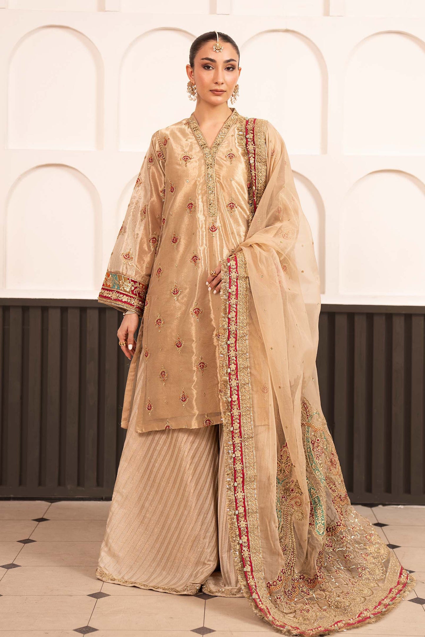 SF-EF23-27R1 | 3 Piece Embroidered Tissue Suit | MARIA.B