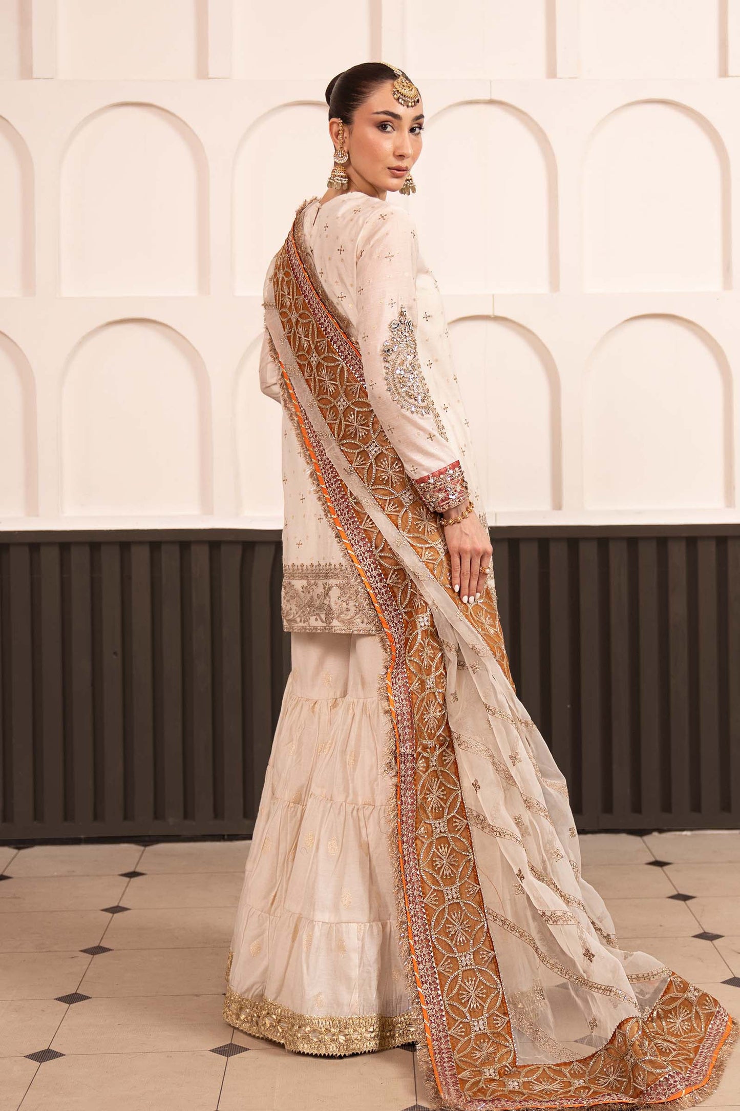 SF-EF26-30-Off White | 3 Piece Embroidered Cotton Lurex Suit | MARIA.B