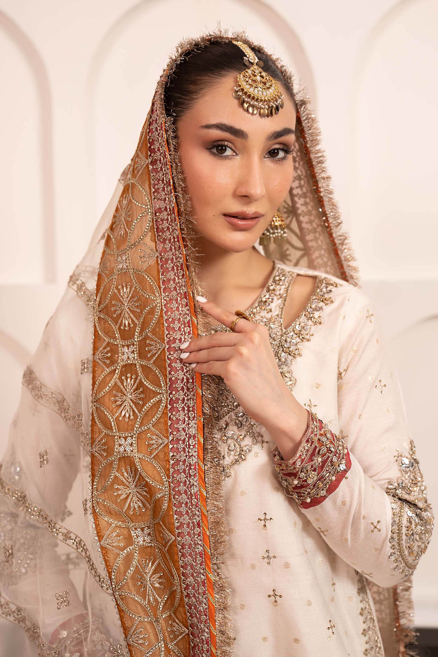 SF-EF26-30-Off White | 3 Piece Embroidered Cotton Lurex Suit | MARIA.B