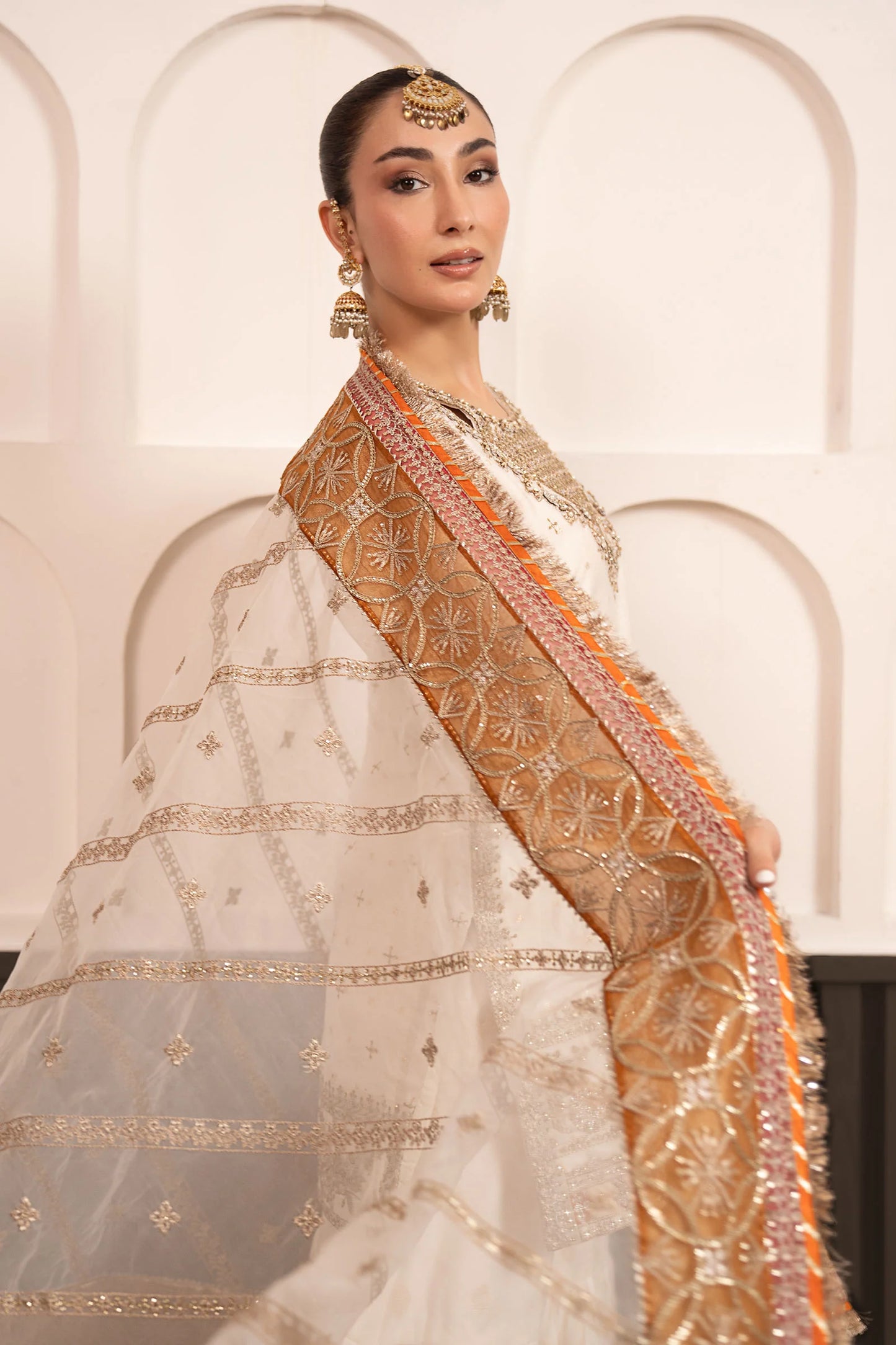 SF-EF26-30-Off White | 3 Piece Embroidered Cotton Lurex Suit | MARIA.B
