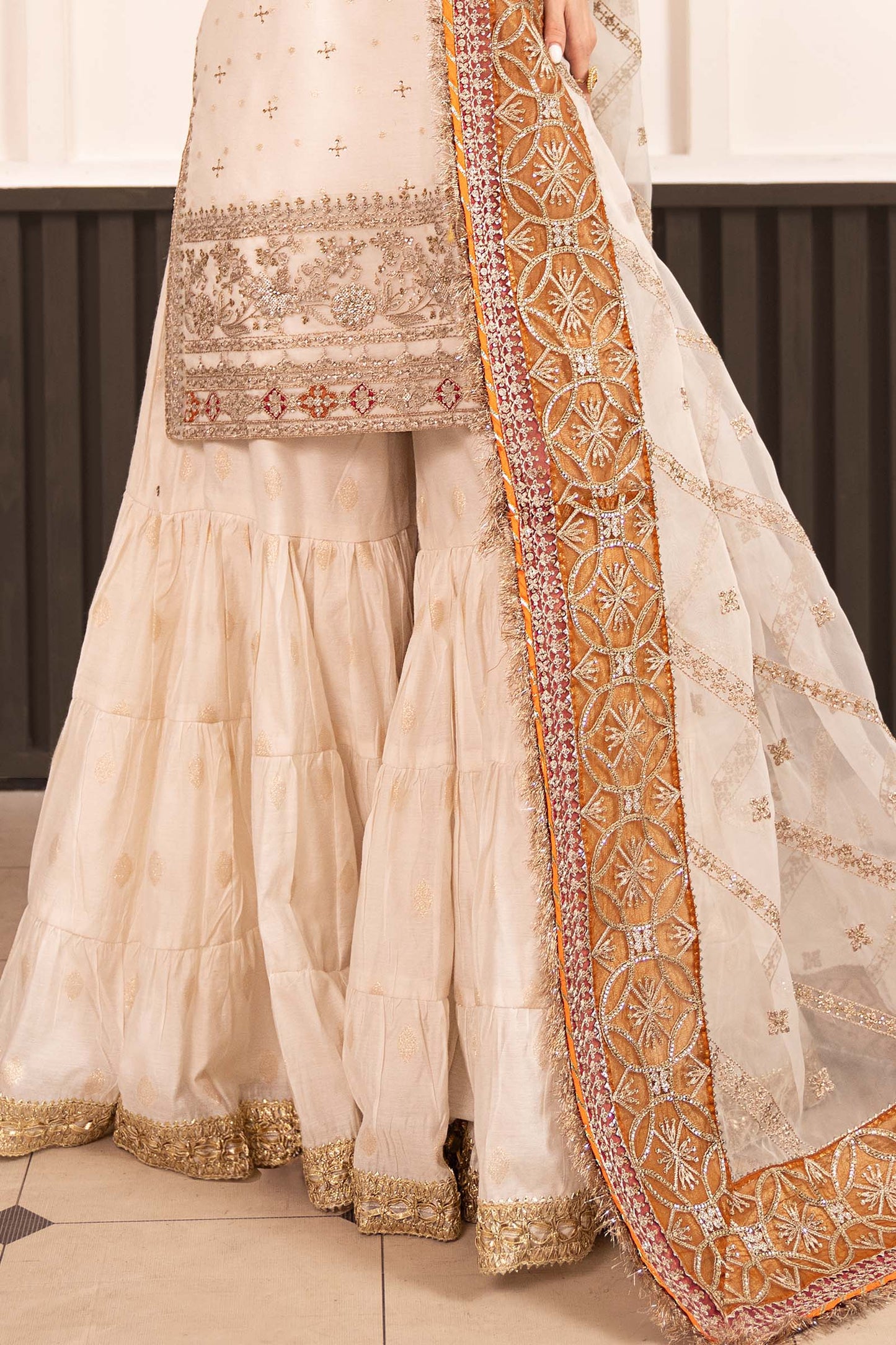 SF-EF26-30-Off White | 3 Piece Embroidered Cotton Lurex Suit | MARIA.B