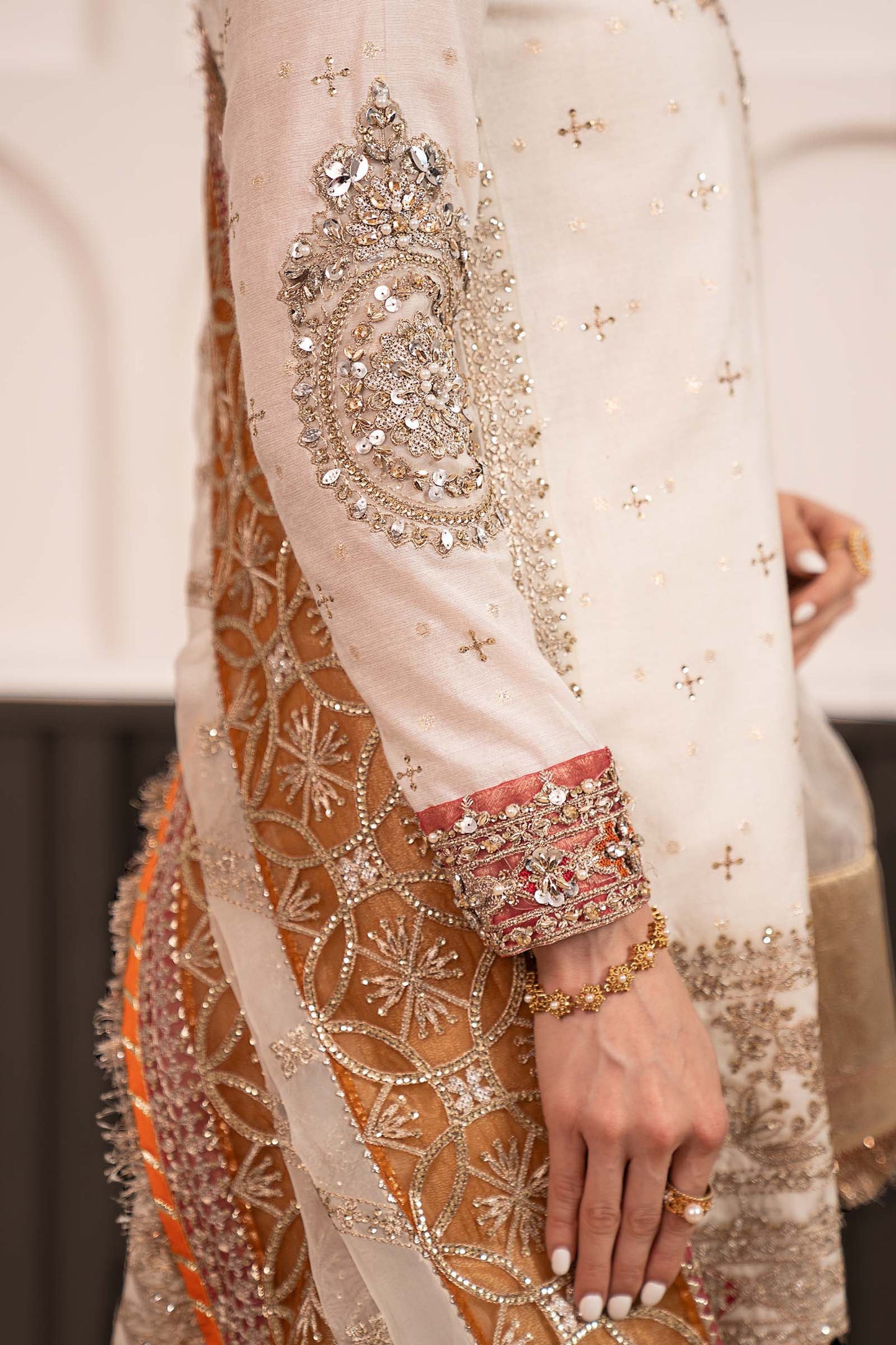 SF-EF26-30-Off White | 3 Piece Embroidered Cotton Lurex Suit | MARIA.B