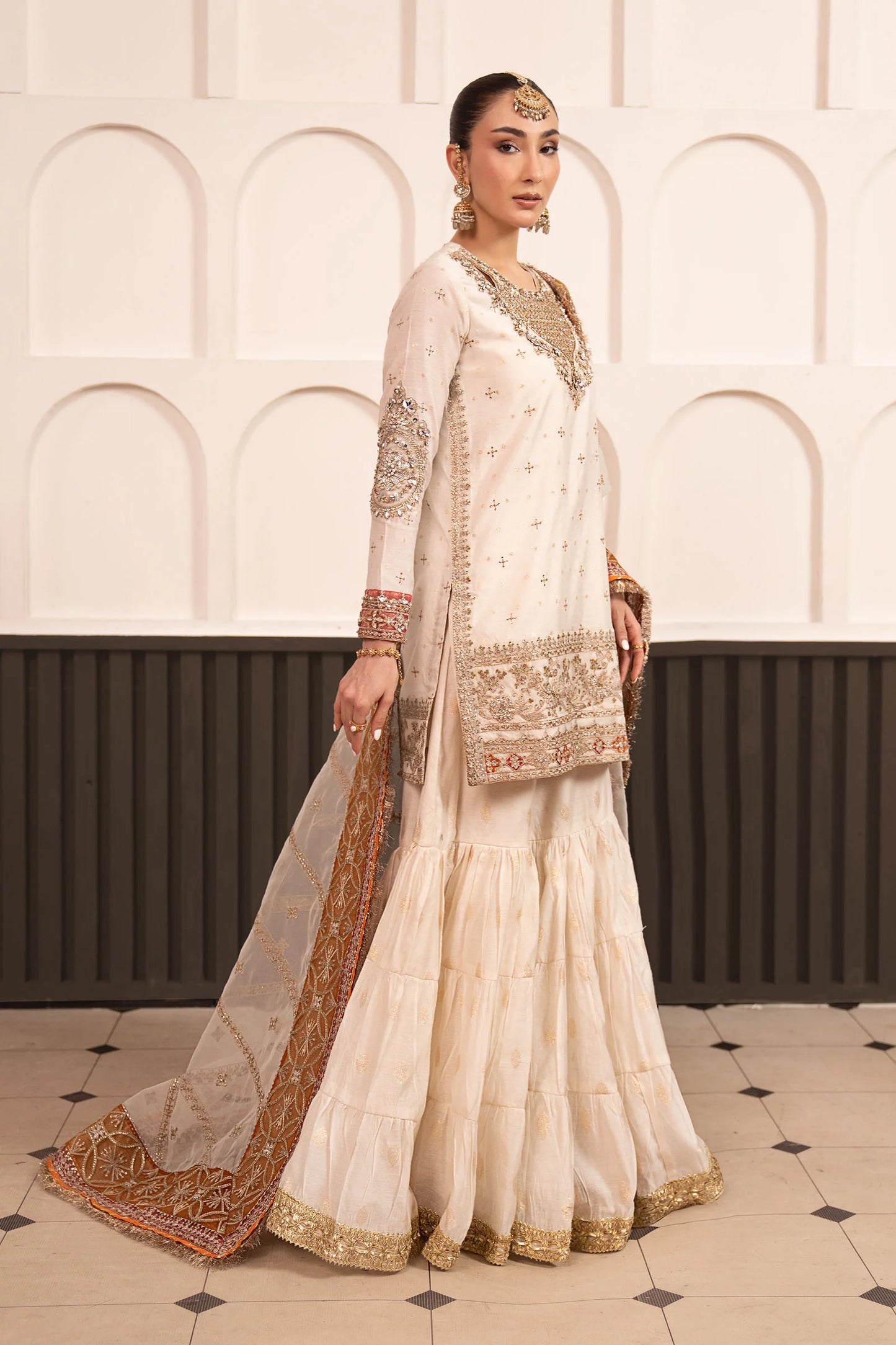 SF-EF26-30-Off White | 3 Piece Embroidered Cotton Lurex Suit | MARIA.B