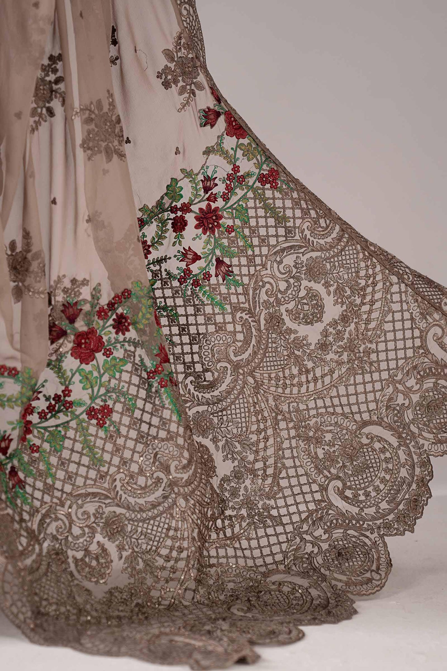 SF-EF26-40-Grey | Embroidered Chiffon Saree | MARIA.B