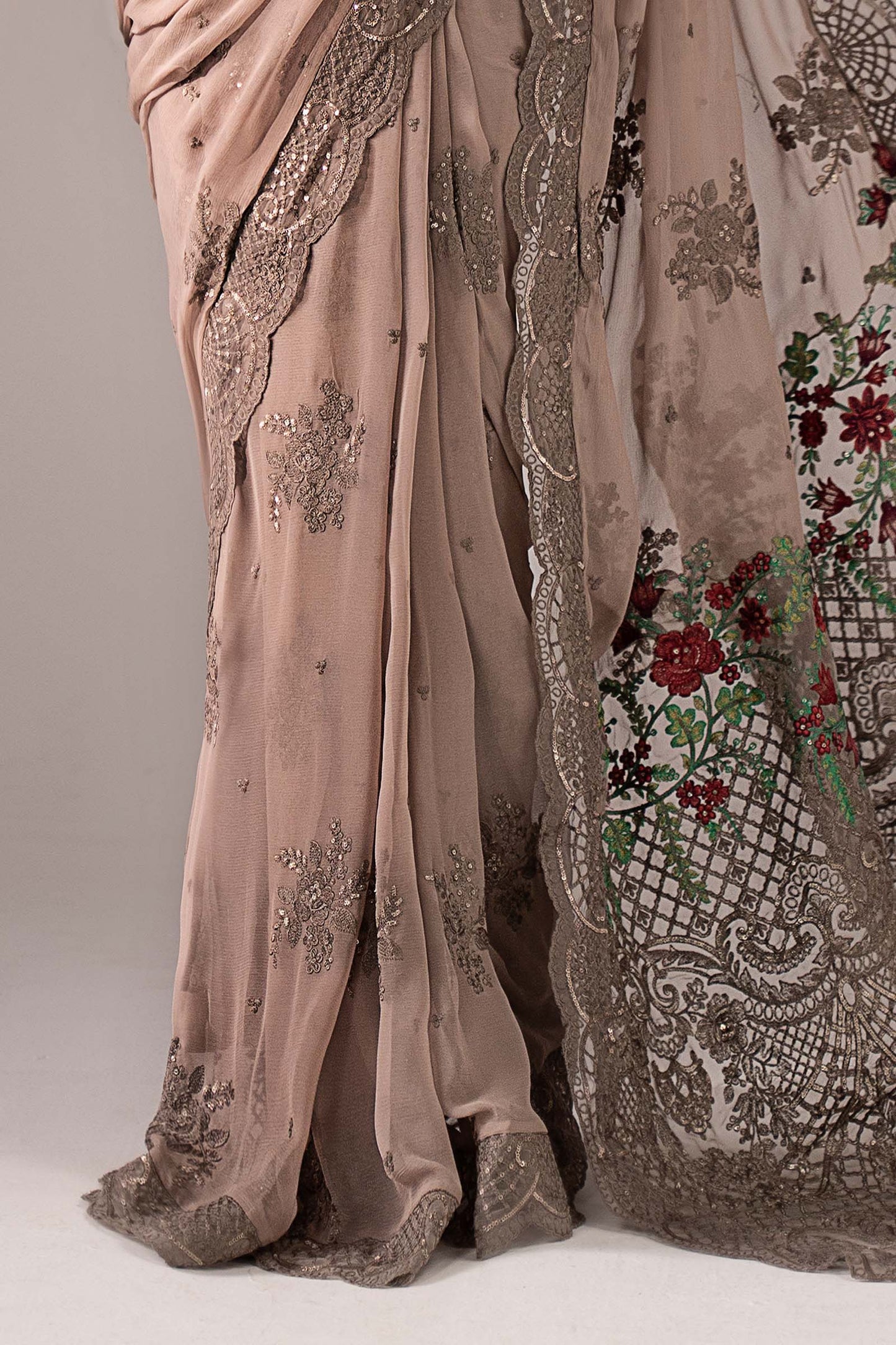 SF-EF26-40-Grey | Embroidered Chiffon Saree | MARIA.B