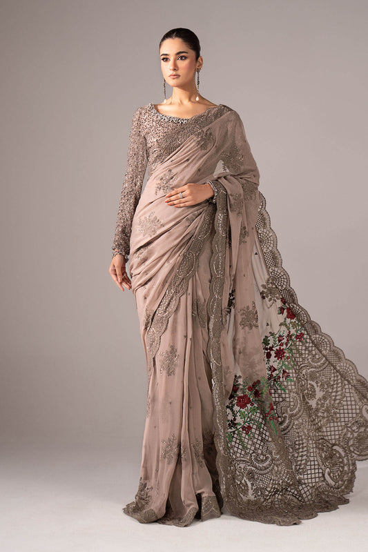 SF-EF26-40-Grey | Embroidered Chiffon Saree | MARIA.B