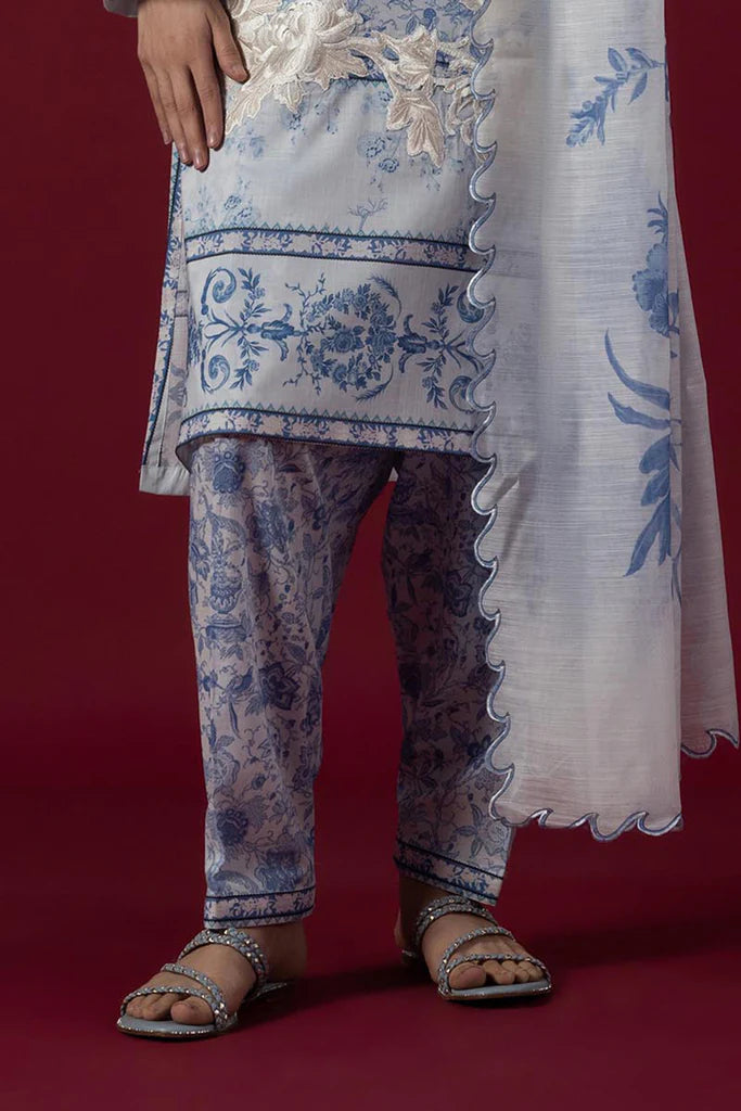 SC26TESE726 | Spring Summer '26 - Stitched Printed Slub Skinny Shalwar | SANA SAFINAZ