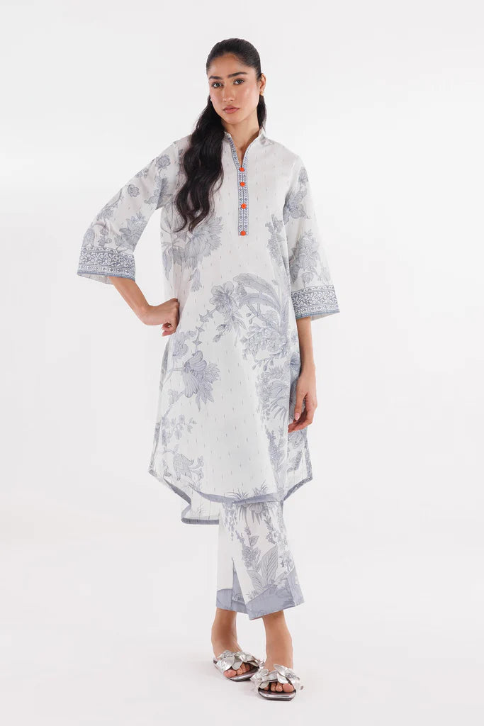 SS26BSP021P2T | Spring Summer '26 - Stitched Printed Slub Shirt + Culotte | SANA SAFINAZ