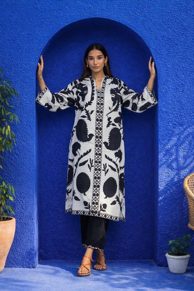 SS26BSP026P2T | Spring Summer '26 - Stitched Printed Shirt + Culotte | SANA SAFINAZ
