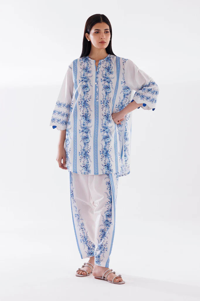 SS26BSP031P2T | Spring Summer '26 - Stitched Printed Slub Shirt + Shalwar | SANA SAFINAZ