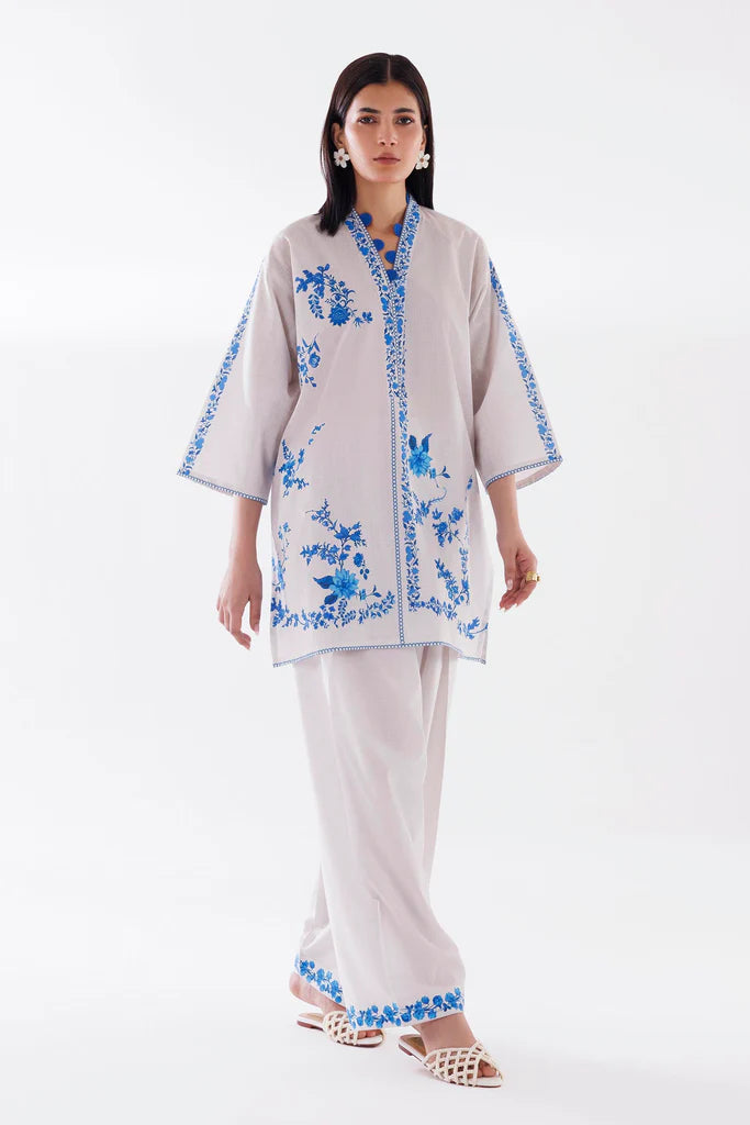 SS26BSP035P2T | Spring Summer '26 - Stitched Printed Slub Shirt + Shalwar | SANA SAFINAZ