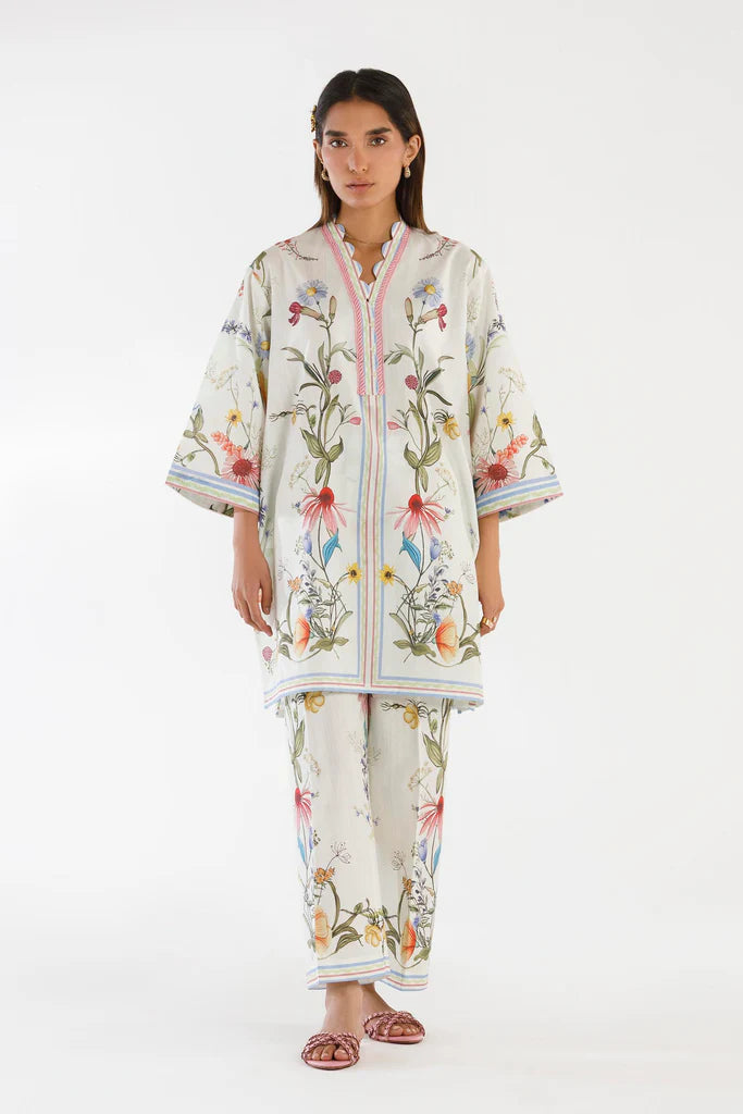 SS26BSP038P2T | Spring Summer '26 - Stitched Printed Slub Shirt + Culotte | SANA SAFINAZ