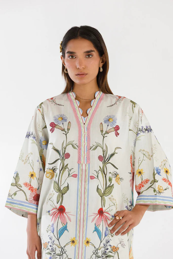 SS26BSP038P2T | Spring Summer '26 - Stitched Printed Slub Shirt + Culotte | SANA SAFINAZ