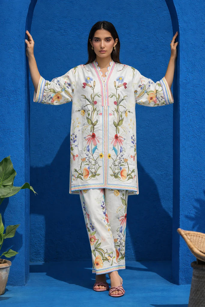 SS26BSP038P2T | Spring Summer '26 - Stitched Printed Slub Shirt + Culotte | SANA SAFINAZ
