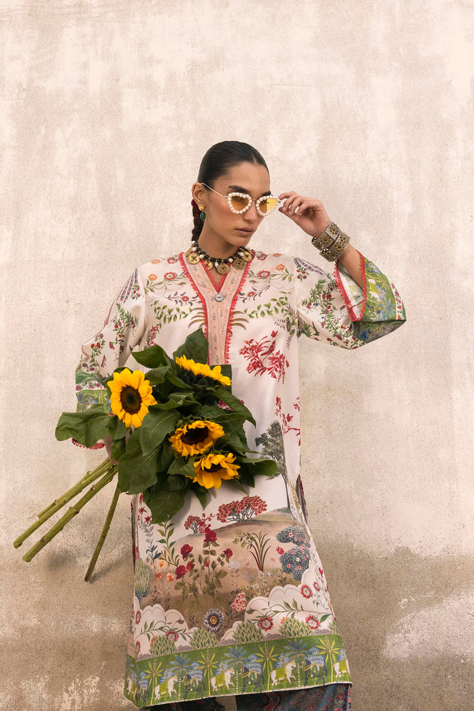 SS26BSP119P2T | Spring Summer '26 - Stitched Printed Viscose Shirt + Culotte | SANA SAFINAZ