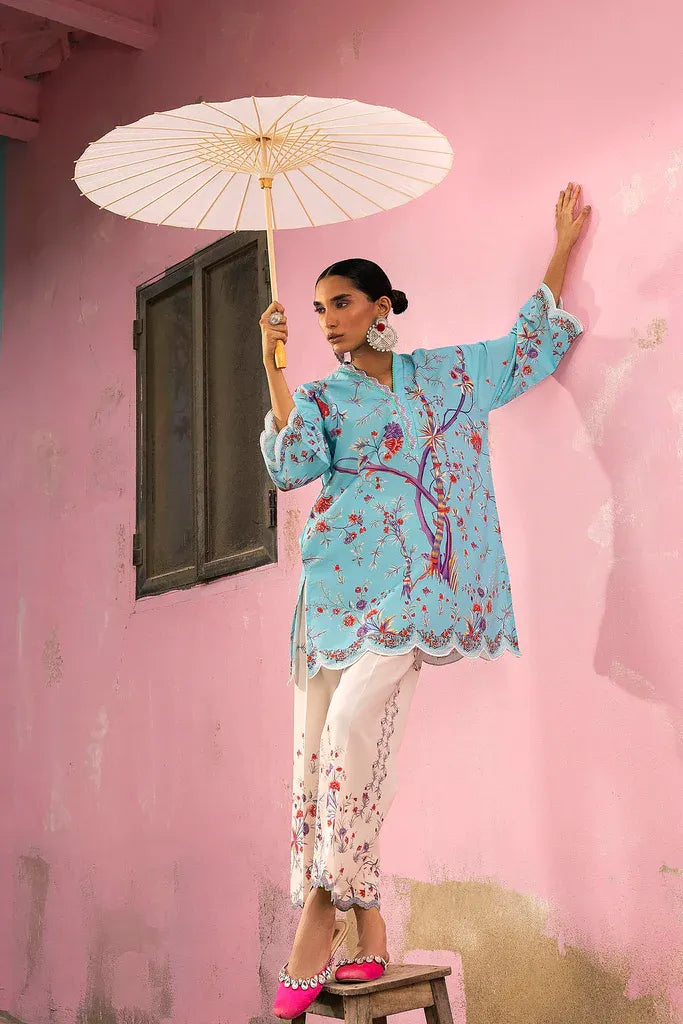 SS26BSP121P2T | Spring Summer '26 - Stitched Printed Viscose Shirt + Bottom | SANA SAFINAZ