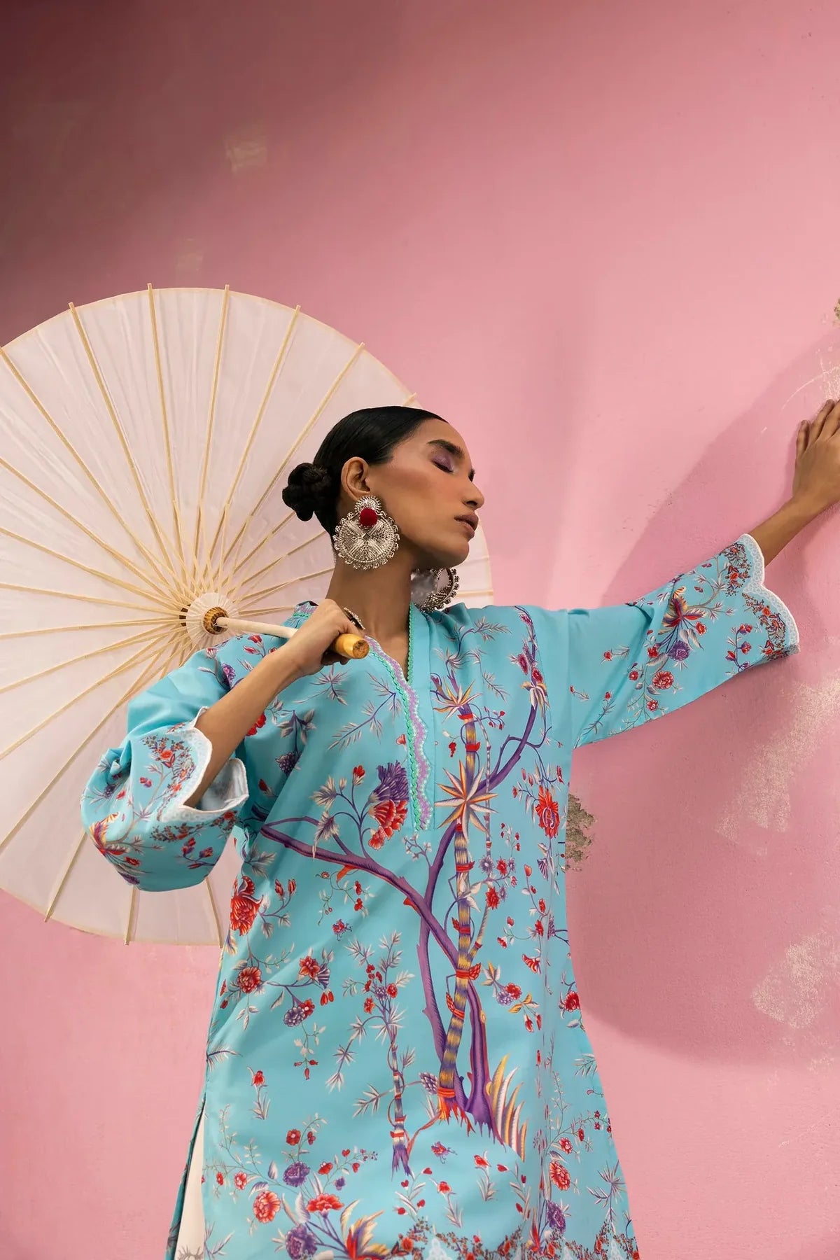 SS26BSP121P2T | Spring Summer '26 - Stitched Printed Viscose Shirt + Bottom | SANA SAFINAZ